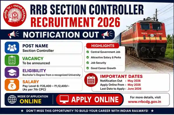 RRB Section Controller Recruitment 2026 Notification Out, Eligibility, Vacancy, Salary & Apply Online